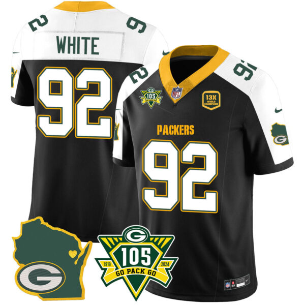 Packers 1919-2024 – The Packers Jersey – All Stitched – Reggie White – 92 – Black Alternate Jersey