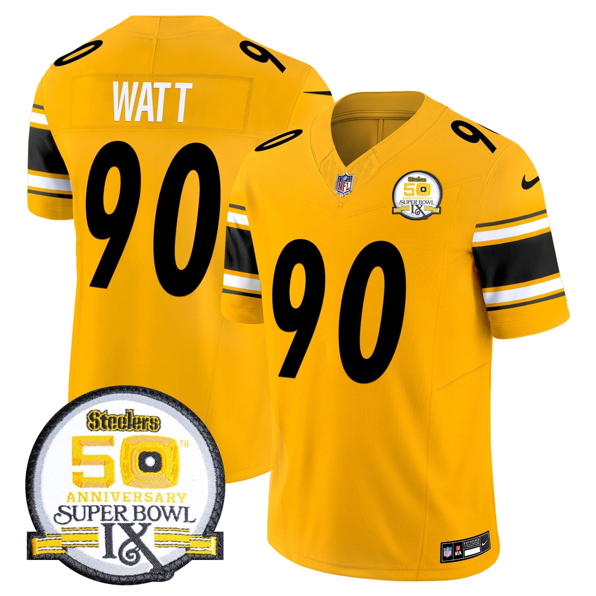 Steelers 50th Anniversary Of Super Bowl IX Patch Vapor Limited Jersey – All Stitched – Gold – T. J. Watt Jersey