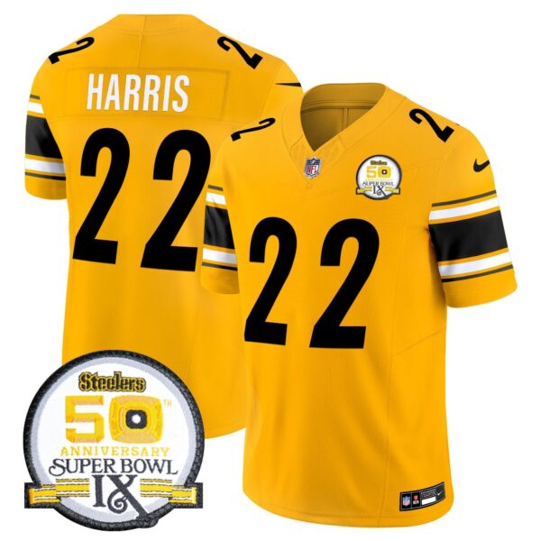 Steelers 50th Anniversary Of Super Bowl IX Patch Vapor Limited Jersey – All Stitched – Gold – Najee Harris Jersey
