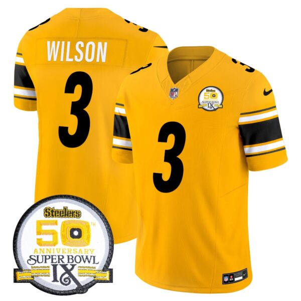 Steelers 50th Anniversary Of Super Bowl IX Patch Vapor Limited Jersey – All Stitched – Gold – Russell Wilson Jersey