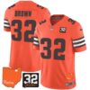 Browns #32 Jim Brown Memorial & Home Patch Vapor Limited Jersey – All Stitched – Orange – Jim Brown Jersey