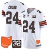 Browns #32 Jim Brown Memorial & Home Patch Vapor Limited Jersey – All Stitched – White – Nick Chubb Jersey