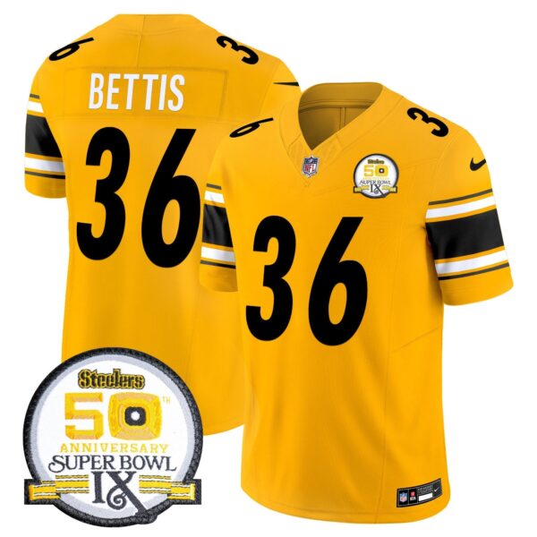 Steelers 50th Anniversary Of Super Bowl IX Patch Vapor Limited Jersey – All Stitched – Gold – Jerome Bettis Jersey