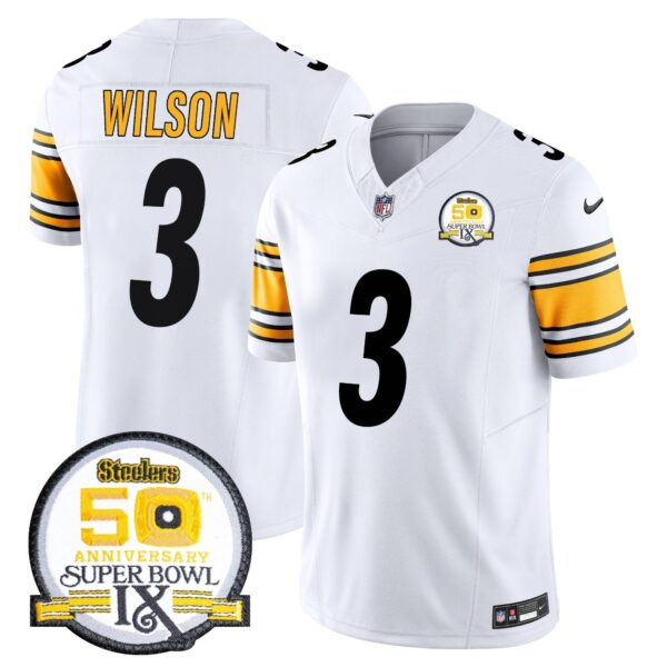 Steelers 50th Anniversary Of Super Bowl IX Patch Vapor Limited Jersey – All Stitched – White – Russell Wilson Jersey