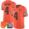 Browns #32 Jim Brown Memorial & Home Patch Vapor Limited Jersey – All Stitched – Orange – Deshaun Watson Jersey