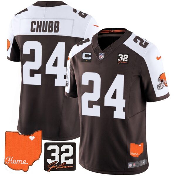 Browns #32 Jim Brown Memorial & Home Patch Vapor Limited Jersey – All Stitched – Alternate – Nick Chubb Jersey