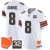 Browns #32 Jim Brown Memorial & Home Patch Vapor Limited Jersey – All Stitched – White – Dillon Gabriel Jersey