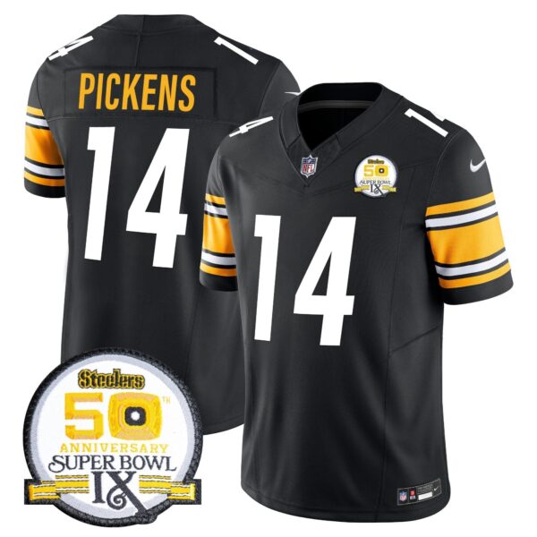 Steelers 50th Anniversary Of Super Bowl IX Patch Vapor Limited Jersey – All Stitched – Black – George Pickens Jersey