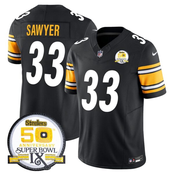 Steelers 50th Anniversary Of Super Bowl IX Patch Vapor Limited Jersey – All Stitched – Black – Jack Sawyer Jersey