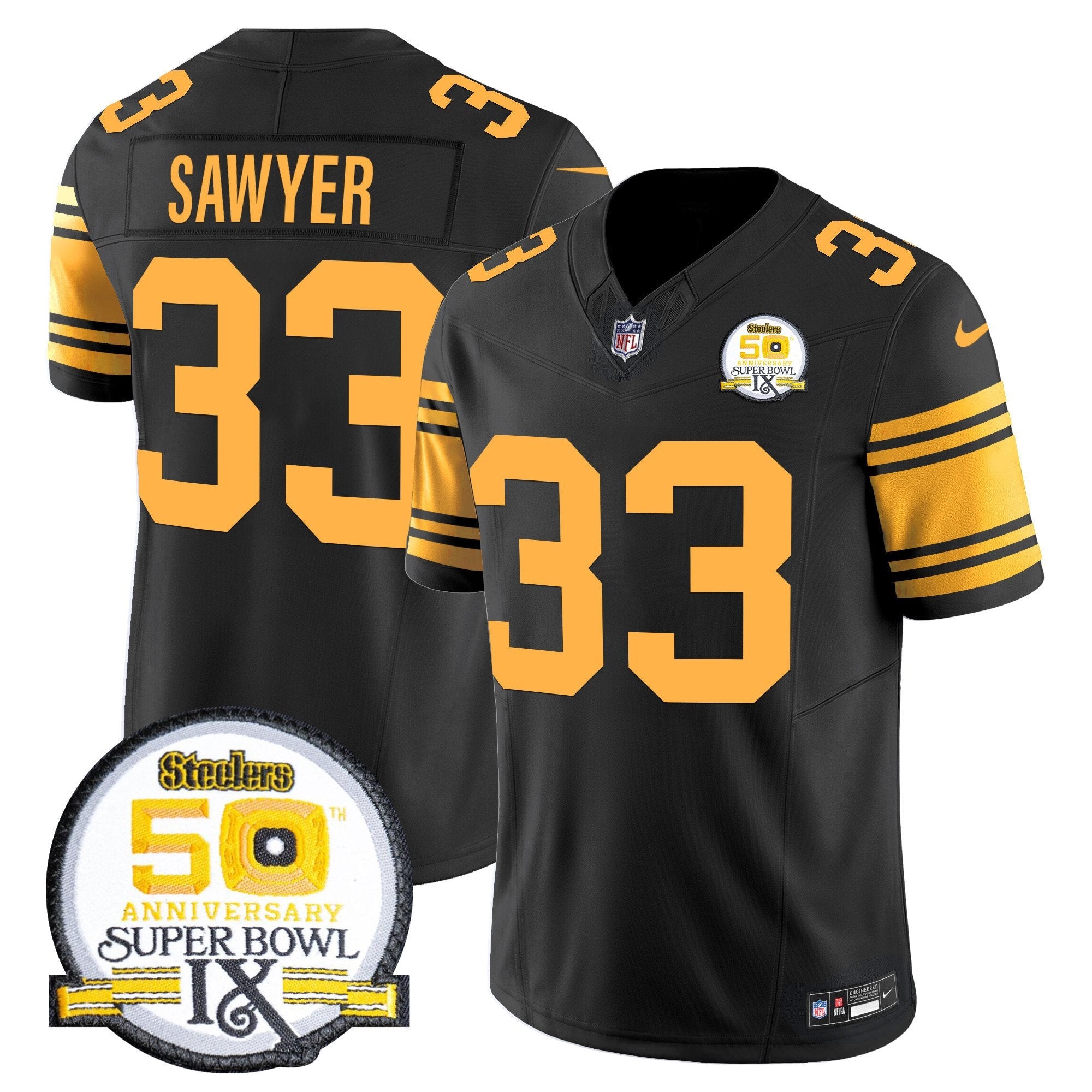 Steelers 50th Anniversary Of Super Bowl IX Patch Vapor Limited Jersey – All Stitched – Color Rush – Jack Sawyer Jersey