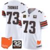 Browns #32 Jim Brown Memorial & Home Patch Vapor Limited Jersey – All Stitched – White – Joe Thomas Jersey