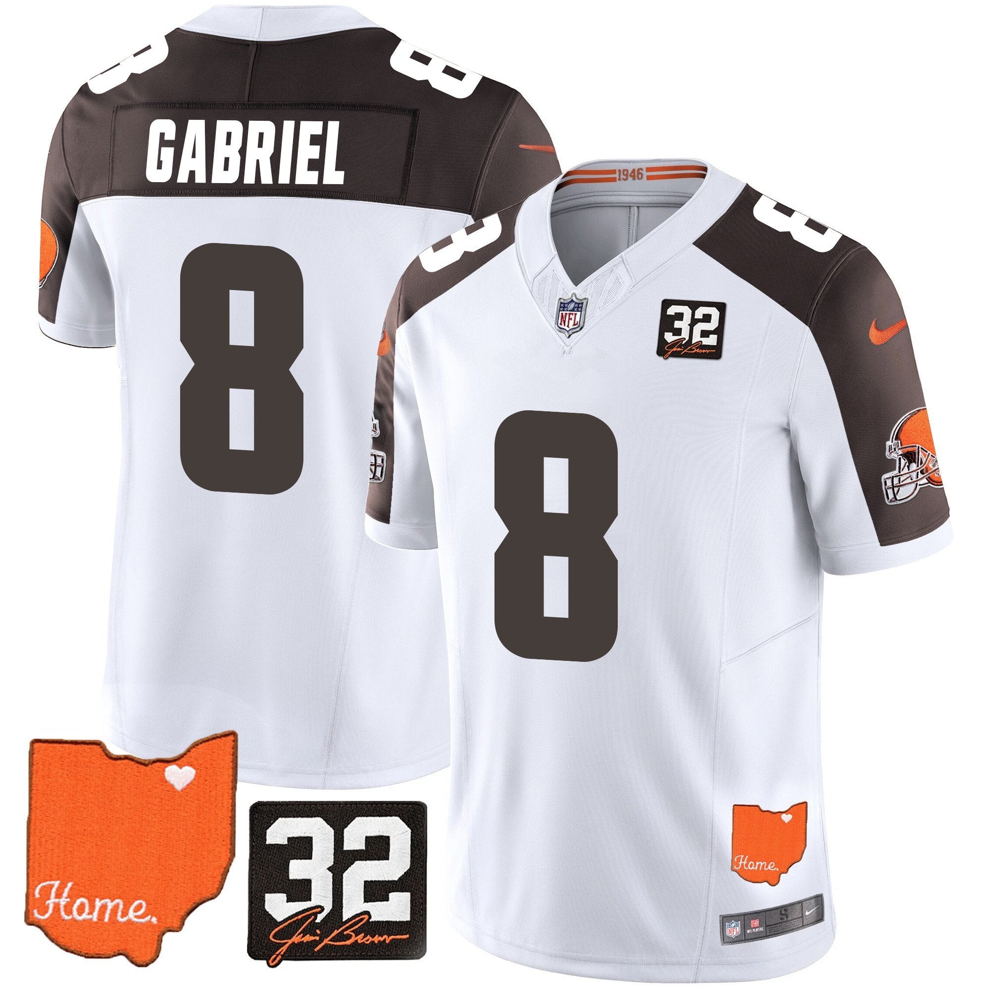 Browns #32 Jim Brown Memorial & Home Patch Vapor Limited Jersey – All Stitched – Inverted – Dillon Gabriel Jersey