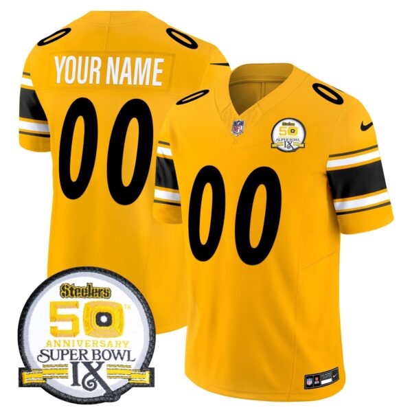 Steelers 50th Anniversary Of Super Bowl IX Patch Vapor Limited Custom Jersey – All Stitched – Gold Jersey