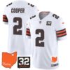 Browns #32 Jim Brown Memorial & Home Patch Vapor Limited Jersey – All Stitched – White – Amari Cooper Jersey