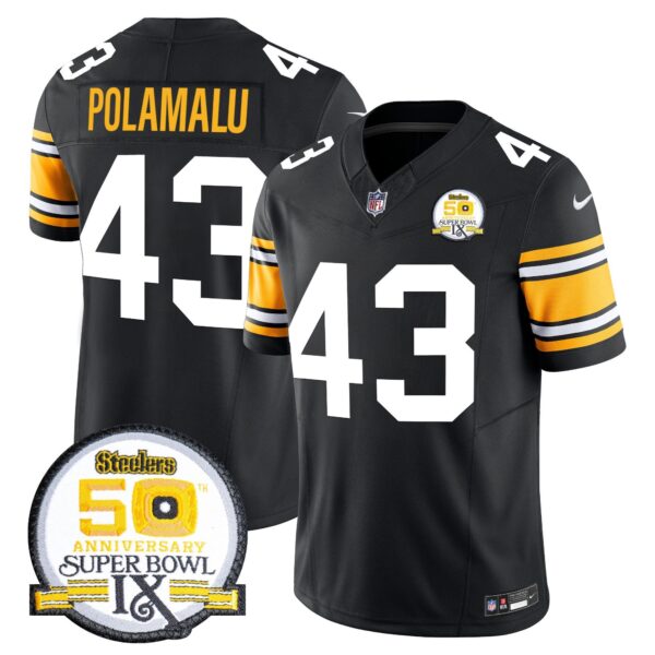 Steelers 50th Anniversary Of Super Bowl IX Patch Vapor Limited Jersey – All Stitched – 1975 Throwback – Troy Polamalu Jersey