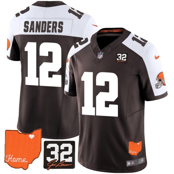 Browns #32 Jim Brown Memorial & Home Patch Vapor Limited Jersey – All Stitched – Alternate – Shedeur Sanders Jersey