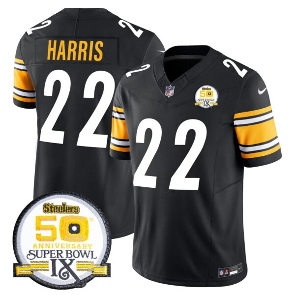 Steelers 50th Anniversary Of Super Bowl IX Patch Vapor Limited Jersey – All Stitched – Black – Najee Harris Jersey