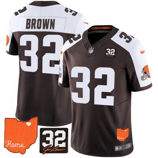 Browns #32 Jim Brown Memorial & Home Patch Vapor Limited Jersey – All Stitched – Alternate – Jim Brown Jersey