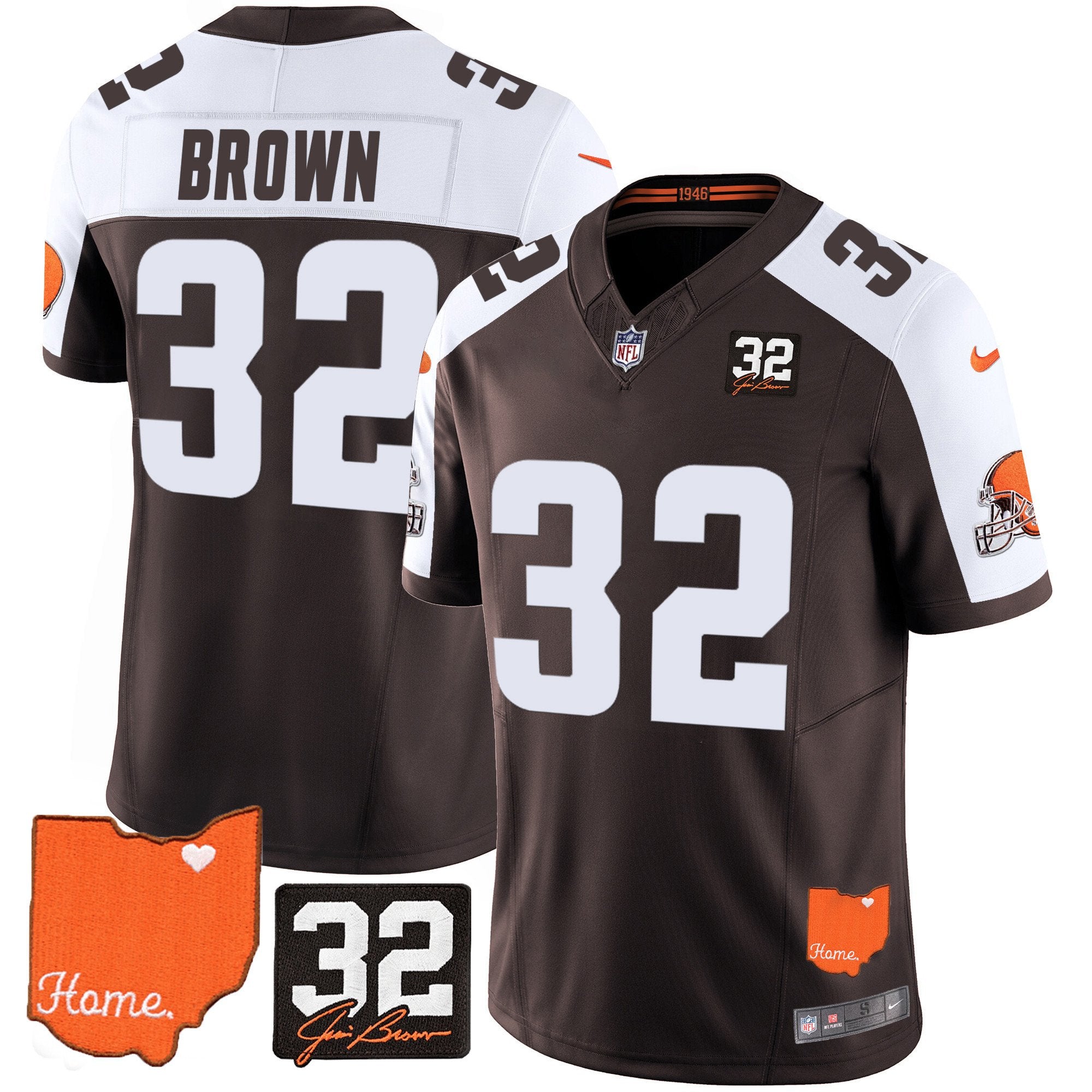 Browns #32 Jim Brown Memorial & Home Patch Vapor Limited Jersey – All Stitched – Alternate – Jim Brown Jersey