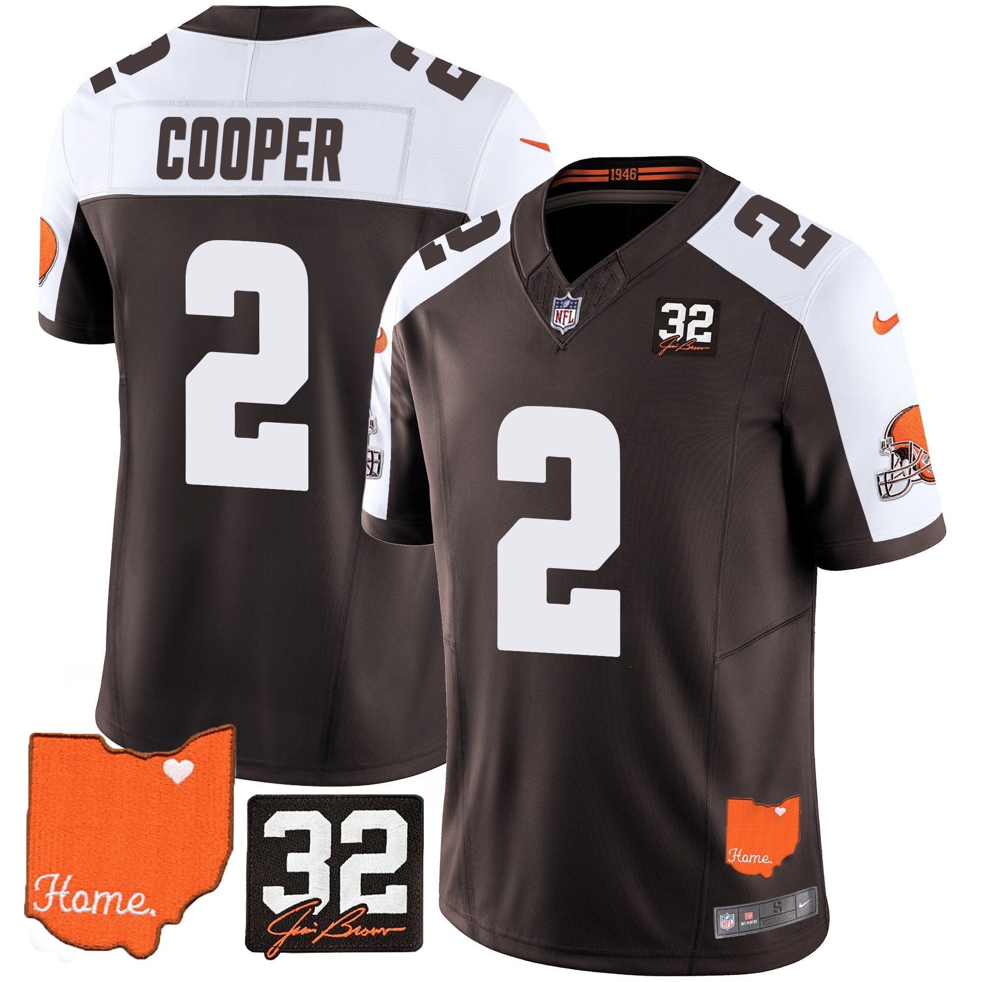 Browns #32 Jim Brown Memorial & Home Patch Vapor Limited Jersey – All Stitched – Alternate – Amari Cooper Jersey