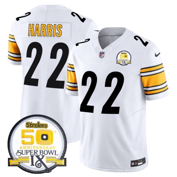 Steelers 50th Anniversary Of Super Bowl IX Patch Vapor Limited Jersey – All Stitched – White – Najee Harris Jersey