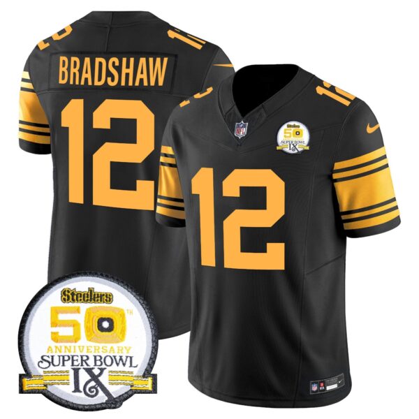 Steelers 50th Anniversary Of Super Bowl IX Patch Vapor Limited Jersey – All Stitched – Color Rush – Terry Bradshaw Jersey