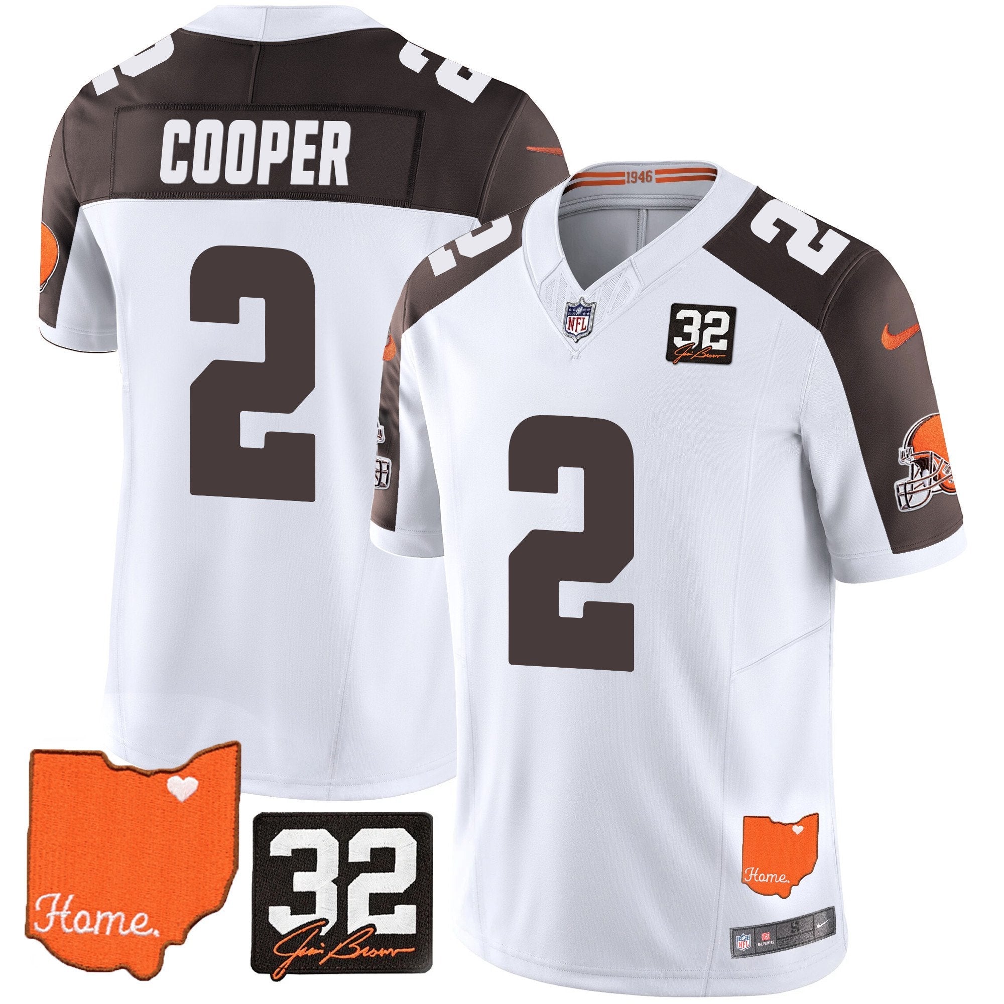 Browns #32 Jim Brown Memorial & Home Patch Vapor Limited Jersey – All Stitched – Inverted – Amari Cooper Jersey