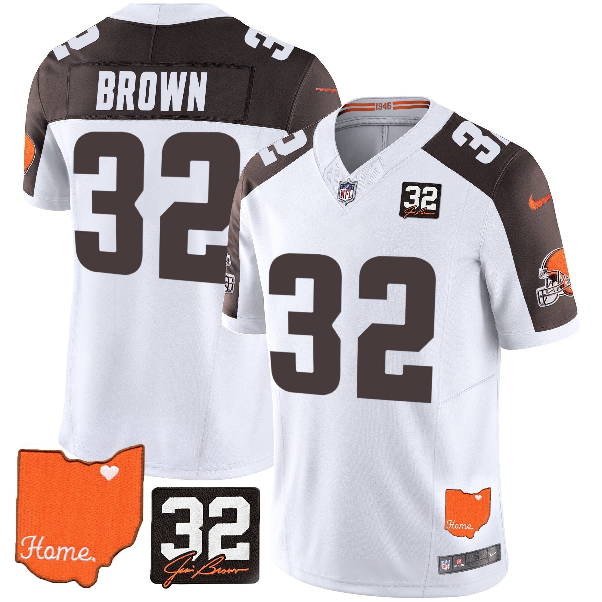 Browns #32 Jim Brown Memorial & Home Patch Vapor Limited Jersey – All Stitched – Inverted – Jim Brown Jersey