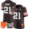 Browns #32 Jim Brown Memorial & Home Patch Vapor Limited Jersey – All Stitched – Brown – Denzel Ward Jersey