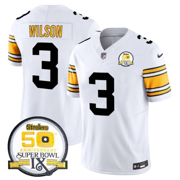 Steelers 50th Anniversary Of Super Bowl IX Patch Vapor Limited Jersey – All Stitched – 1975 White – Russell Wilson Jersey