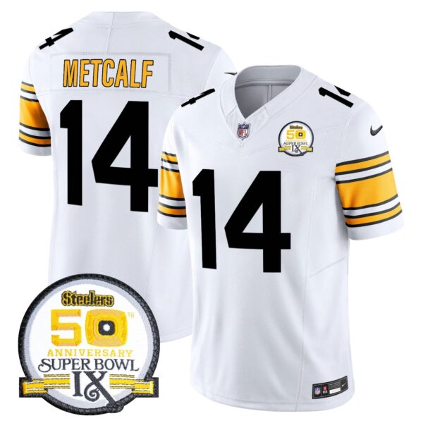 Steelers 50th Anniversary Of Super Bowl IX Patch Vapor Limited Jersey – All Stitched – 1975 White – DK Metcalf Jersey