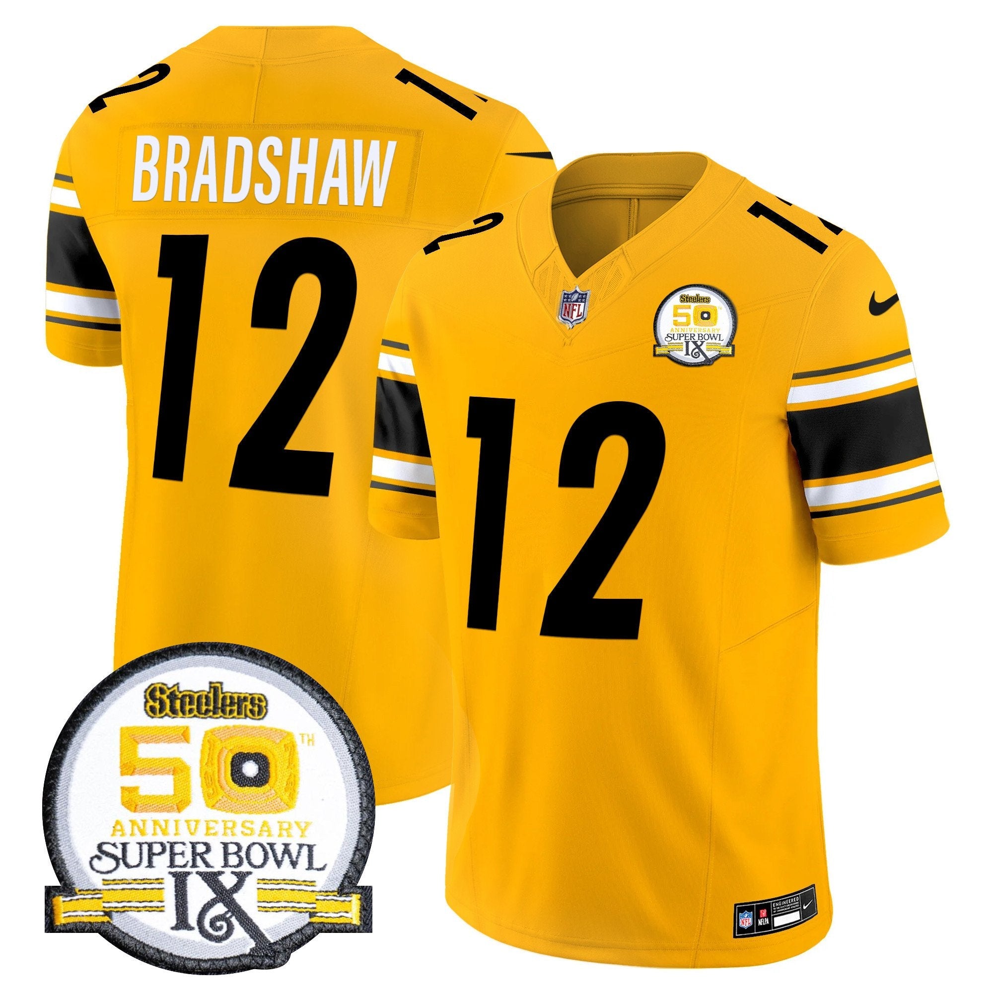 Steelers 50th Anniversary Of Super Bowl IX Patch Vapor Limited Jersey – All Stitched – Gold – Terry Bradshaw Jersey