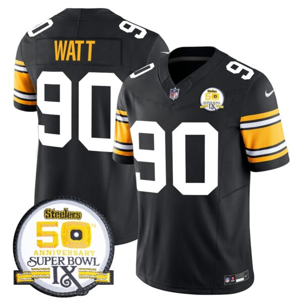 Steelers 50th Anniversary Of Super Bowl IX Patch Vapor Limited Jersey – All Stitched – 1975 Throwback – T. J. Watt Jersey