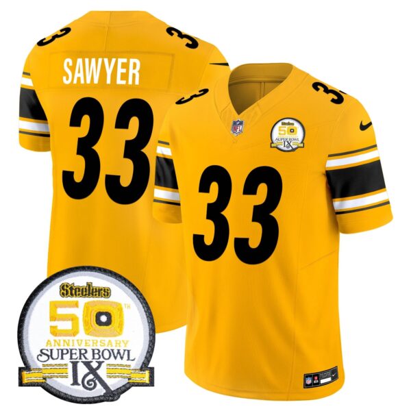 Steelers 50th Anniversary Of Super Bowl IX Patch Vapor Limited Jersey – All Stitched – Gold – Jack Sawyer Jersey