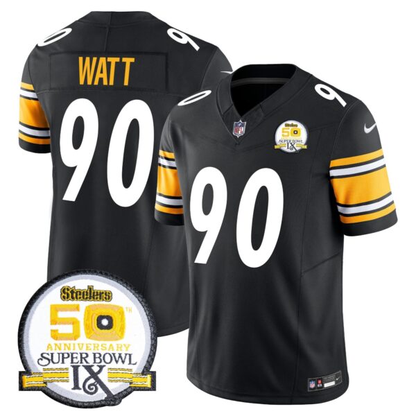 Steelers 50th Anniversary Of Super Bowl IX Patch Vapor Limited Jersey – All Stitched – Black – T. J. Watt Jersey