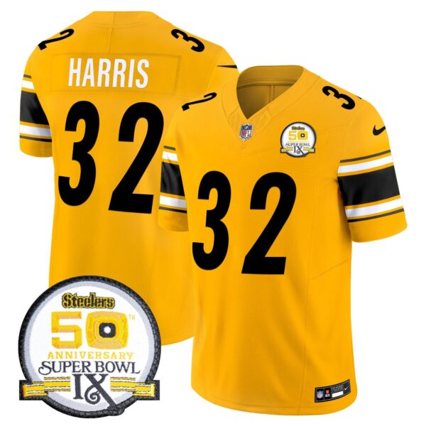 Steelers 50th Anniversary Of Super Bowl IX Patch Vapor Limited Jersey – All Stitched – Gold – Franco Harris Jersey