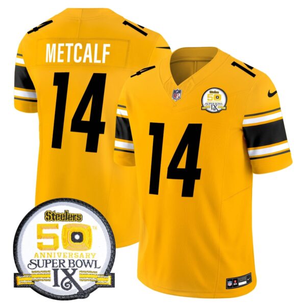 Steelers 50th Anniversary Of Super Bowl IX Patch Vapor Limited Jersey – All Stitched – Gold – DK Metcalf Jersey