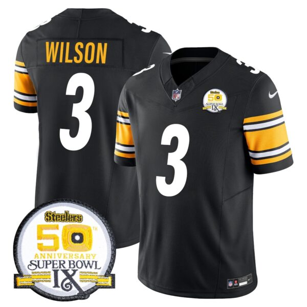 Steelers 50th Anniversary Of Super Bowl IX Patch Vapor Limited Jersey – All Stitched – Black – Russell Wilson Jersey