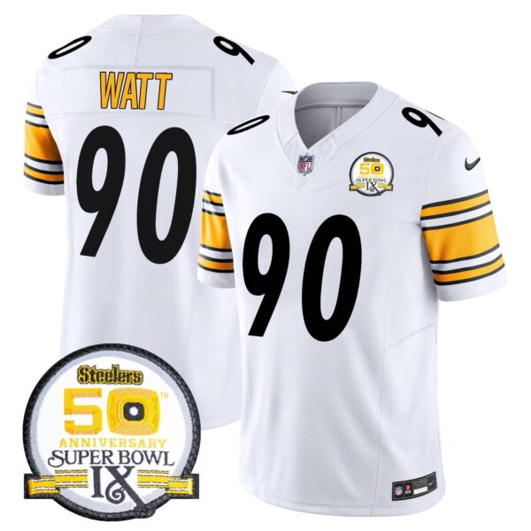 Steelers 50th Anniversary Of Super Bowl IX Patch Vapor Limited Jersey – All Stitched – White – T. J. Watt Jersey