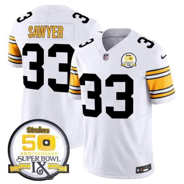 Steelers 50th Anniversary Of Super Bowl IX Patch Vapor Limited Jersey – All Stitched – 1975 White – Jack Sawyer Jersey