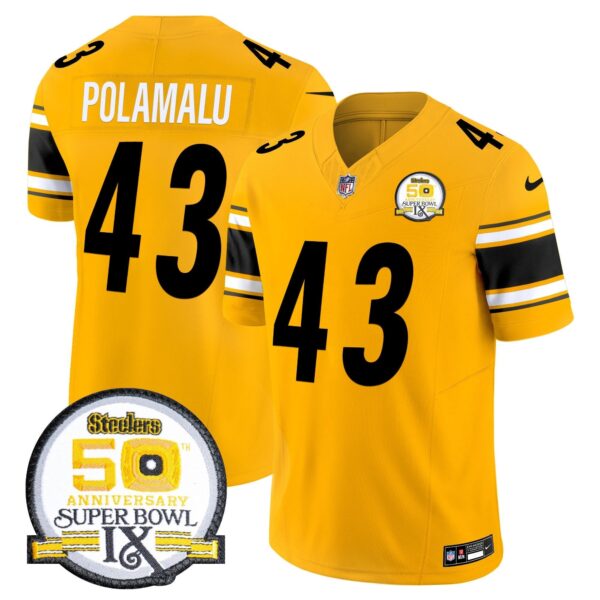 Steelers 50th Anniversary Of Super Bowl IX Patch Vapor Limited Jersey – All Stitched – Gold – Troy Polamalu Jersey