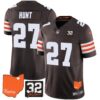 Browns #32 Jim Brown Memorial & Home Patch Vapor Limited Jersey – All Stitched – Brown – Kareem Hunt Jersey