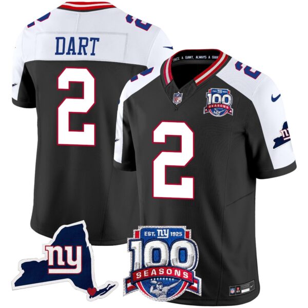 New York Giants 100th Season & State Patch Vapor Limited Jersey – All Stitched – Black Alternate – Jaxson Dart Jersey