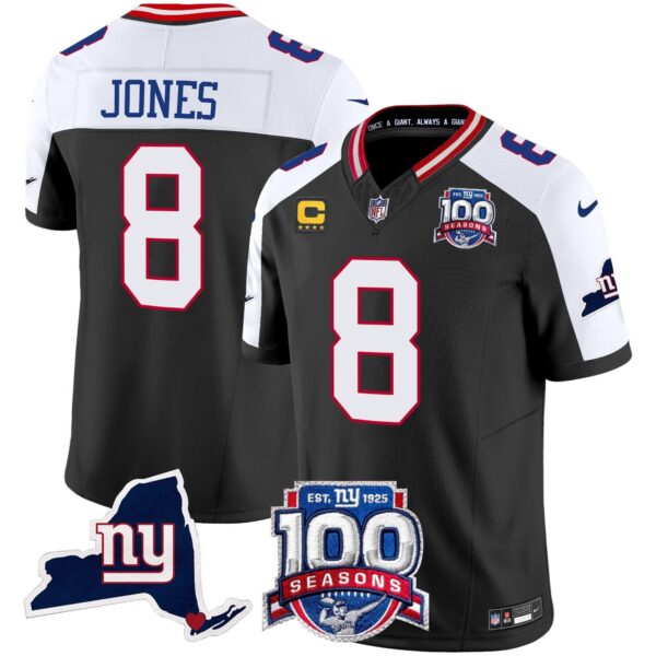 New York Giants 100th Season & State Patch Vapor Limited Jersey – All Stitched – Black Alternate – Daniel Jones Jersey