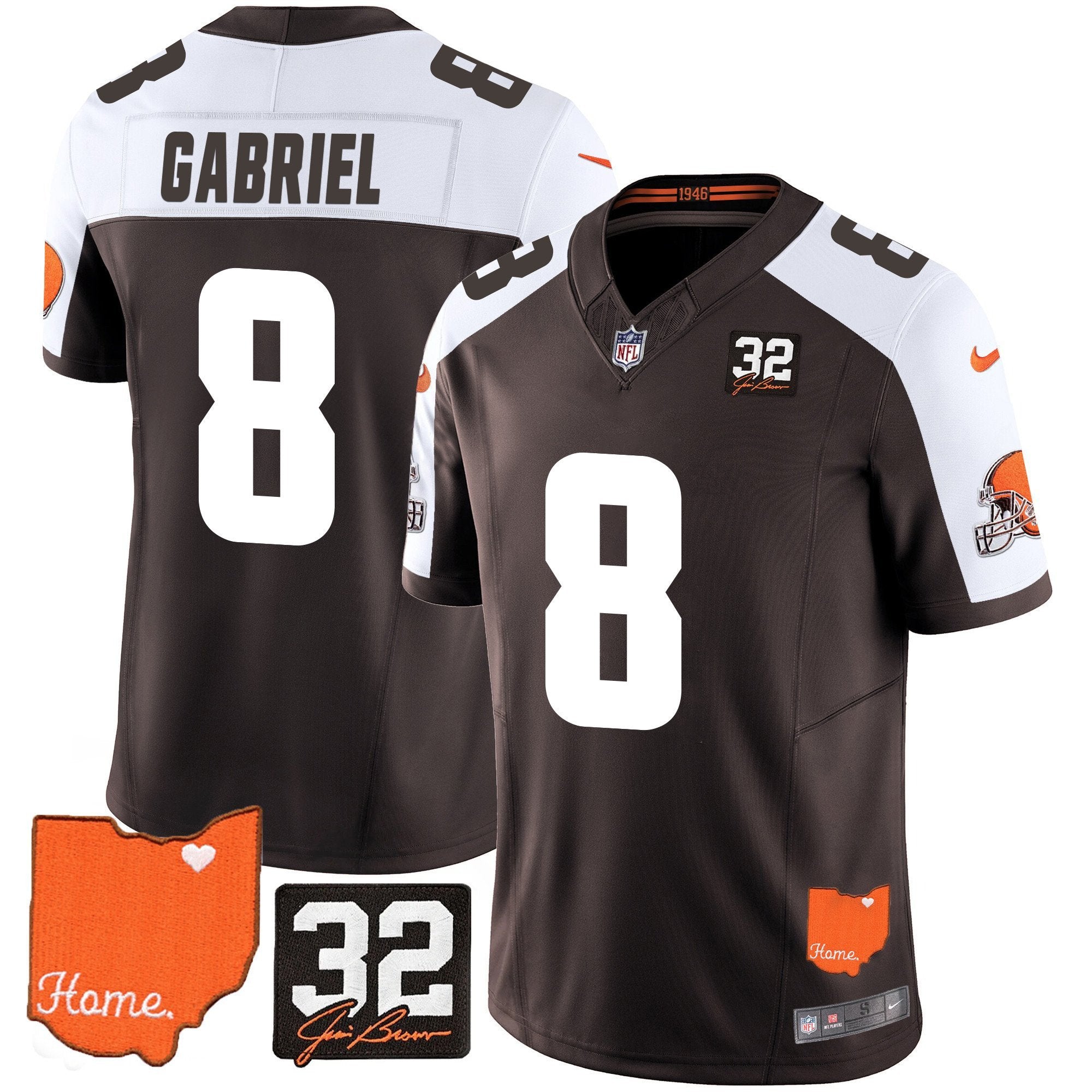 Browns #32 Jim Brown Memorial & Home Patch Vapor Limited Jersey – All Stitched – Alternate – Dillon Gabriel Jersey