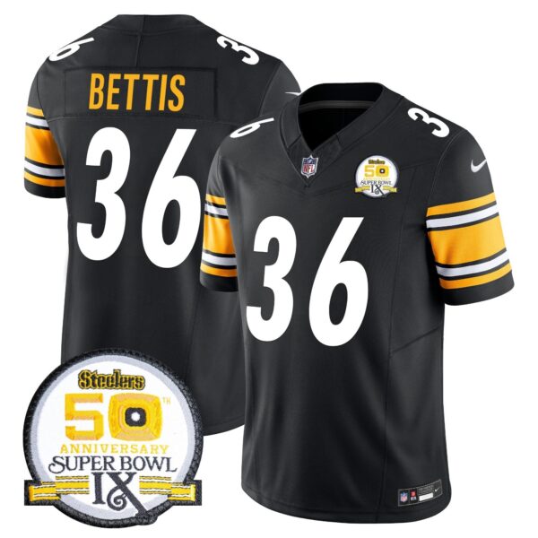 Steelers 50th Anniversary Of Super Bowl IX Patch Vapor Limited Jersey – All Stitched – Black – Jerome Bettis Jersey