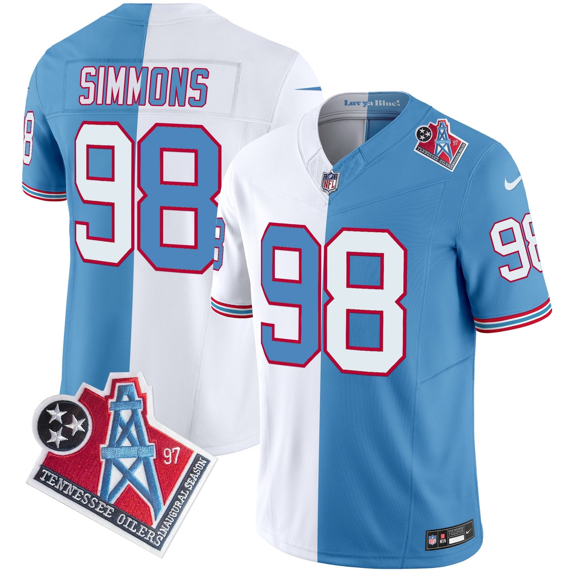 Titans 1997 Throwback Vapor Limited Jersey – All Stitched – Split – Jeffery Simmons Jersey