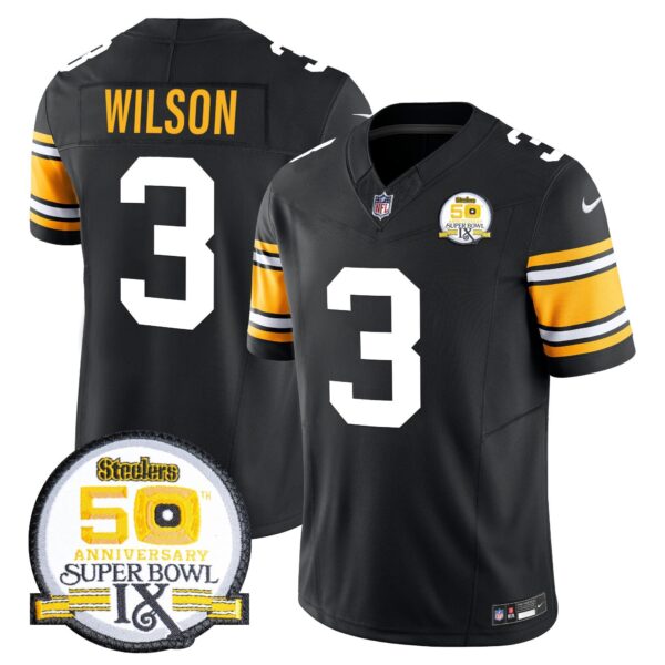 Steelers 50th Anniversary Of Super Bowl IX Patch Vapor Limited Jersey – All Stitched – 1975 Throwback – Russell Wilson Jersey