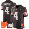 Browns #32 Jim Brown Memorial & Home Patch Vapor Limited Jersey – All Stitched – Brown – Deshaun Watson Jersey