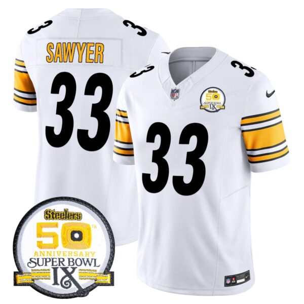 Steelers 50th Anniversary Of Super Bowl IX Patch Vapor Limited Jersey – All Stitched – White – Jack Sawyer Jersey